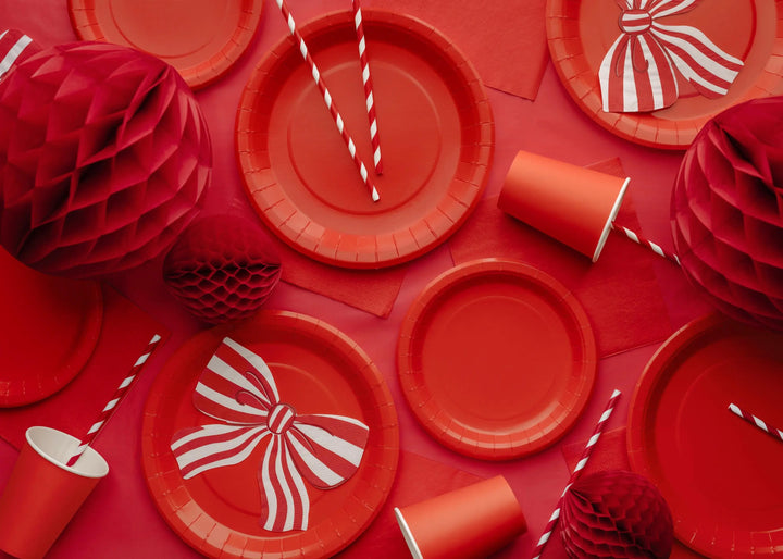 Red Paper Cups - Disposable Party Cups For Birthdays, Christmas, Valentine's - Classic Red Tableware - Circus Party Cups - 250ml - Pack of 6 - Jolie Fete UK
