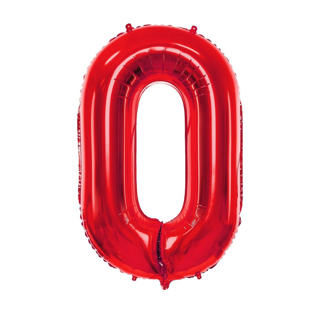 Red Foil Number 0 Balloon 86cm - Giant Metallic Zero Balloon - Birthday Party Decorations - Milestone Anniversary Age Balloon - Jolie Fete UK