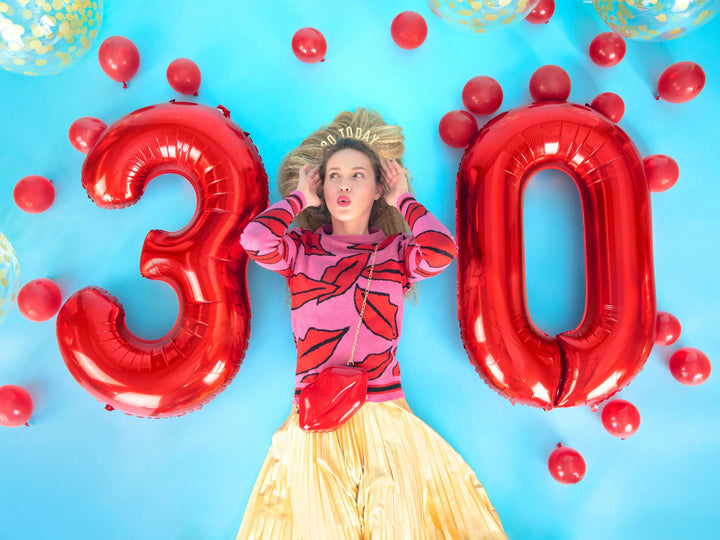 Red Foil Number 0 Balloon 86cm - Giant Metallic Zero Balloon - Birthday Party Decorations - Milestone Anniversary Age Balloon - Jolie Fete UK