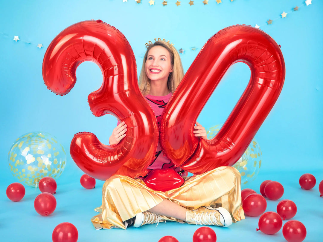Red Number 2 Foil Balloon 86cm - Giant Metallic 2nd Birthday Balloon - 21st Birthday Balloon - Number Balloon - Circus Party Balloon - Jolie Fete UK
