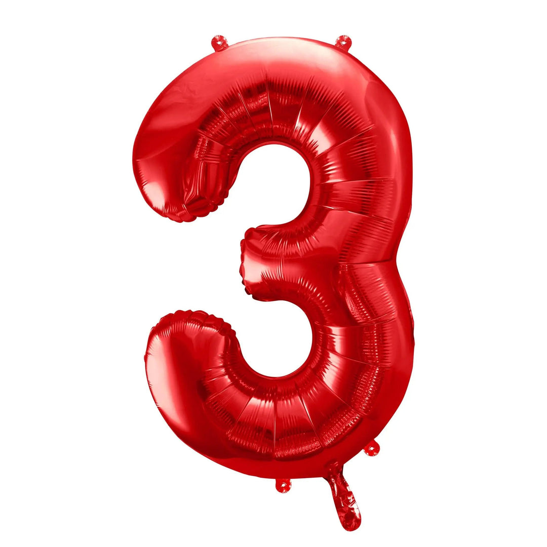 Giant Red Number 3 Foil Balloon 86cm - 3rd Birthday Party Decoration - 30th Birthday Party Balloon - Self-Sealing Metallic Number Balloon - Jolie Fete UK