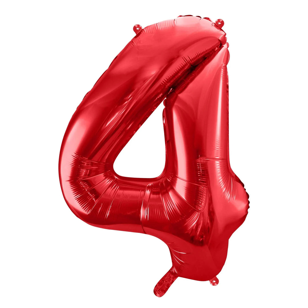 Red Number 4 Foil Balloon 86cm - Giant Metallic 4th Birthday Balloon - 40th Birthday Balloon - Red Balloon - Helium Balloon - Air Balloon - Jolie Fete UK