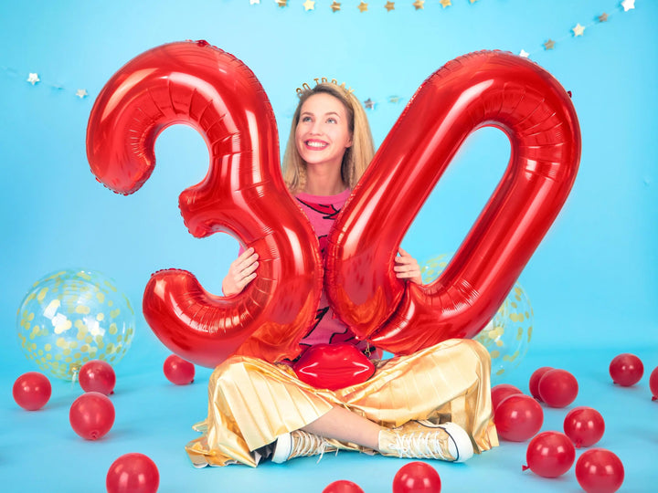 Red Foil Number 9 Balloon 86cm - Giant Metallic Nine Balloon - 9th Birthday Party Decoration - Age 9 Balloon - 90th Birthday - Red Balloon - Jolie Fete UK