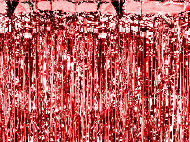 Red Foil Party Curtain 0.9 x 2.5m - Shimmer Fringe Backdrop - Birthday Party Decorations - Photo Booth Prop - Red Backdrop - Circus Party - Jolie Fete UK