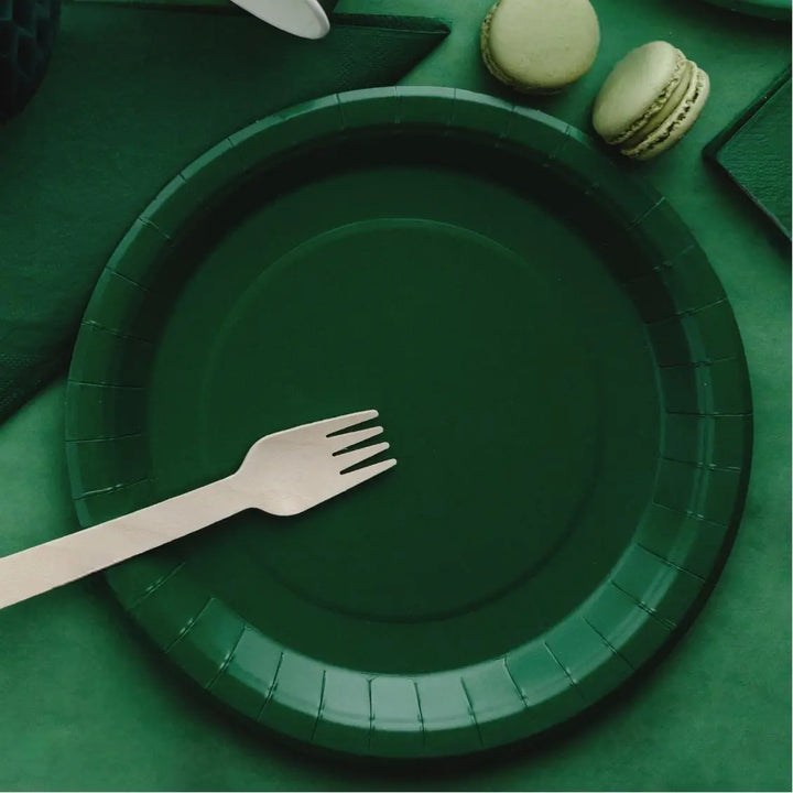 Green Paper Plates 23cm - Dark Green Party Tableware - Eco Friendly Disposable Plates - Birthday Garden Party - Dinosaur Party - Pack of 6 - Jolie Fete UK