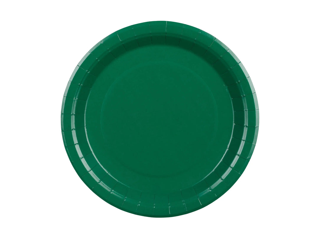 Green Paper Plates 23cm - Dark Green Party Tableware - Eco Friendly Disposable Plates - Birthday Garden Party - Dinosaur Party - Pack of 6 - Jolie Fete UK