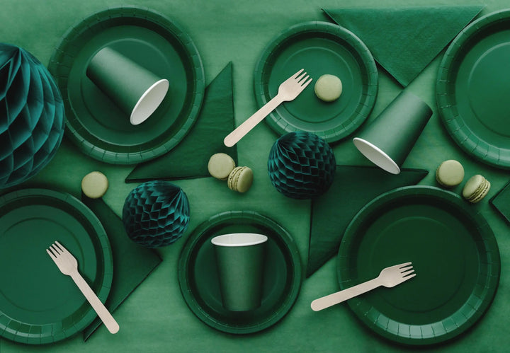 Green Paper Napkins 33x33cm - Pack of 20 - Party Tableware - Dark Green Dinner Napkins - Dinosaur Party - Green Party Supplies - Table Decor - Jolie Fete UK