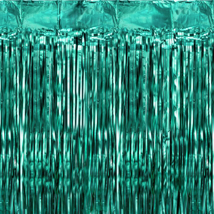 Green Party Curtain 100x200cm - Backdrop Decoration - Photo Booth Prop - Backdrop - Tinsel Foil Shimmer Party Curtain - Dinosaur Party - Jolie Fete UK