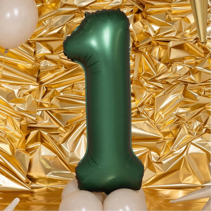 Giant Number 1 Green Foil Balloon 86cm - Satin Green Balloon - 21st Birthday - 1st Birthday - 10th Birthday - Anniversary - Jolie Fete UK