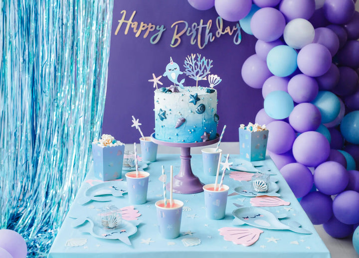 Lilac Paper Straws with White Diagonal Stripes - Pack of 10 - Birthday Party Tableware - Mermaid Party Straws - Under The Sea Theme - Jolie Fete UK