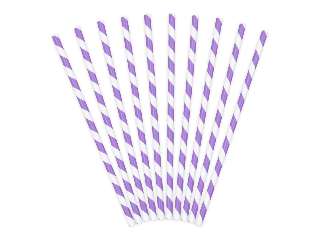 Lilac Paper Straws with White Diagonal Stripes - Pack of 10 - Birthday Party Tableware - Mermaid Party Straws - Under The Sea Theme - Jolie Fete UK