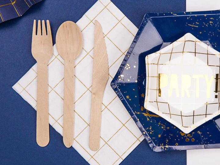 Wooden Cutlery Set - Woodland Theme - 18pc Knife Fork Spoon - Eco Friendly Party Tableware - Rustic Nature Birthday - Disposable Cutlery - Jolie Fete UK