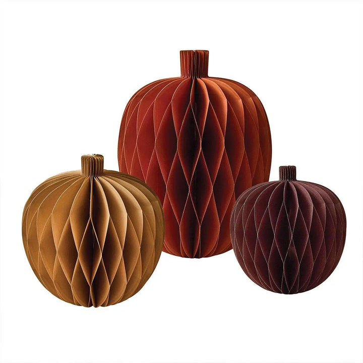 Halloween Pumpkin Honeycomb Decorations Set of 3 - Autumnal Party Decor - Cosy Autumn Table Centrepiece - Halloween Decoration - Jolie Fete UK