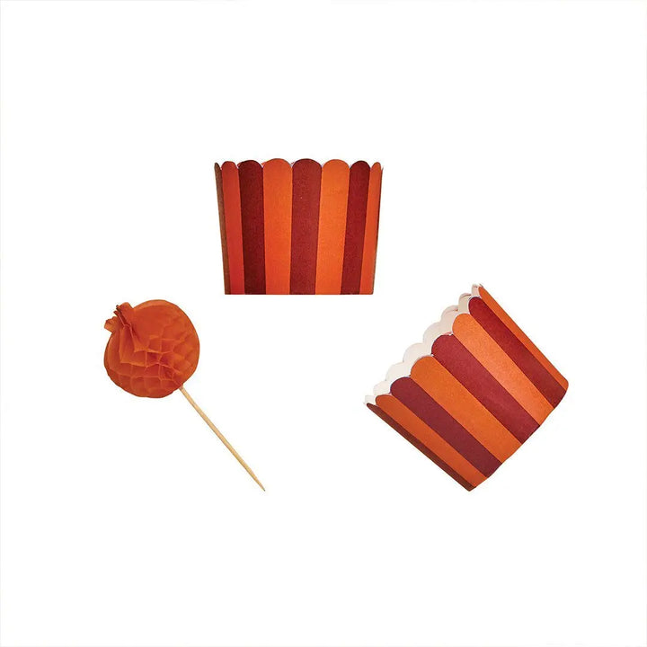 Pumpkin Honeycomb Food Picks & Food Cup Set - Halloween Party Decorations - Trick or Treat Table Decor - Pack of 10 - Halloween Cup Cakes - Jolie Fete UK