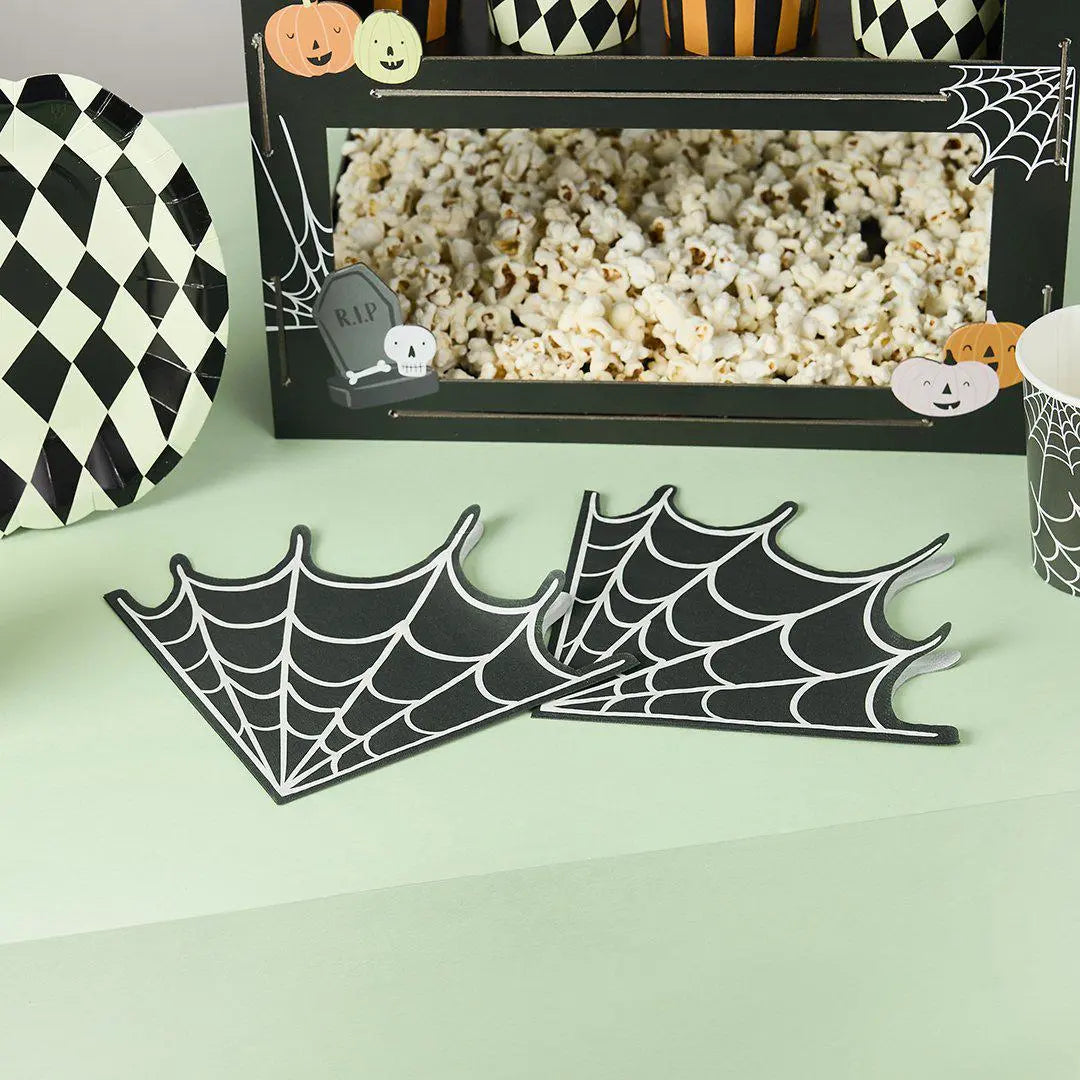 Halloween Cobweb Paper Napkins - Spooky Party Tableware - Halloween Table Decorations - Party Supplies - Cobweb Paper Napkins - Pack of 16 - Jolie Fete UK