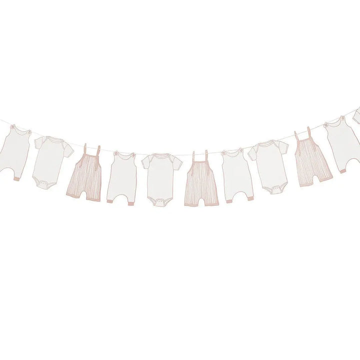 Pink Babygrow Garland - Baby Shower Decoration - Card Bunting - 2.5m Girl Baby Shower Garland - New Baby Party Decor - Baby Shower Bunting - Jolie Fete UK