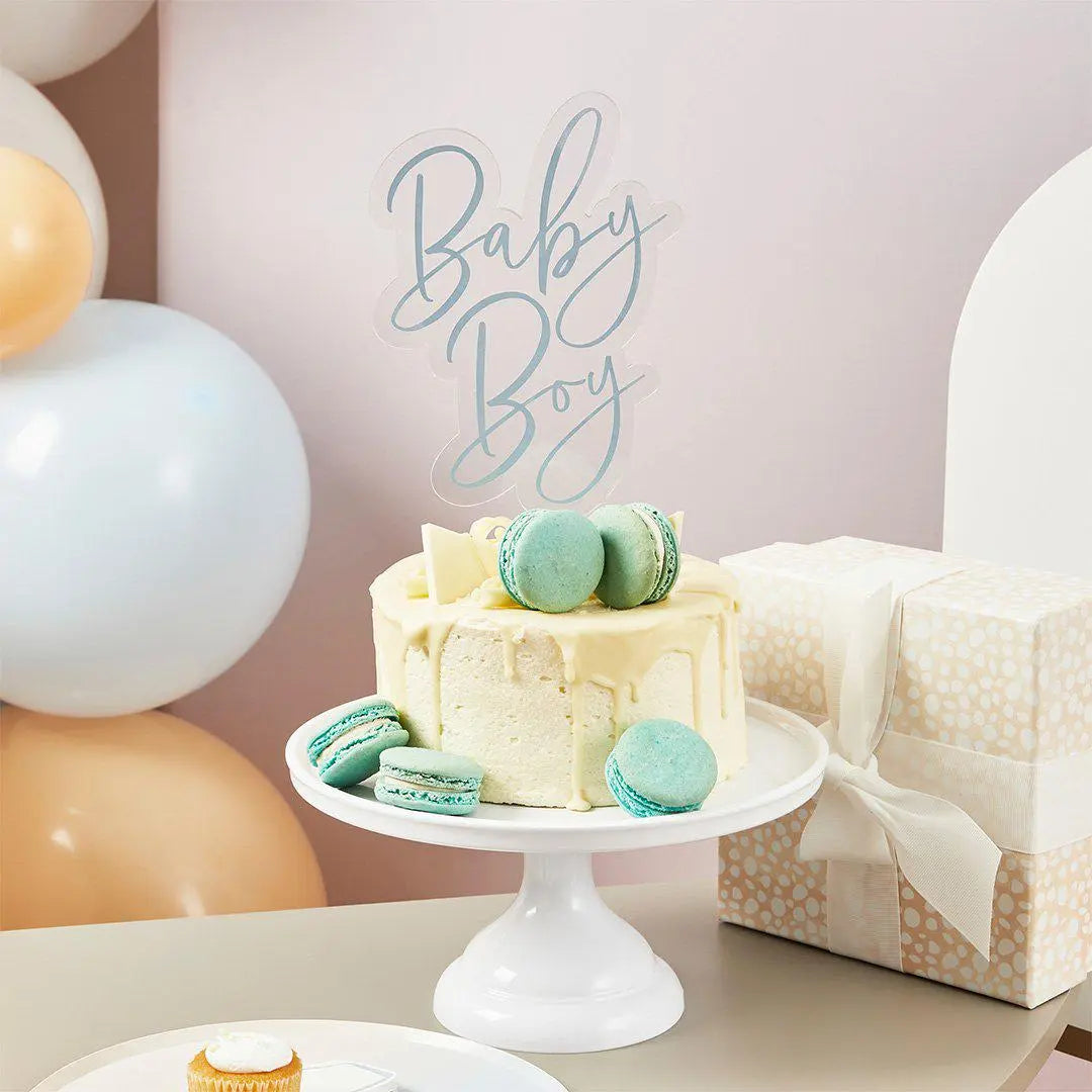 Blue Baby Boy Acrylic Cake Topper - Baby Shower Cake Decoration - Elegant Showstopper - Boy Baby Shower - Gender Reveal Cake -Baby Boy Theme - Jolie Fete UK