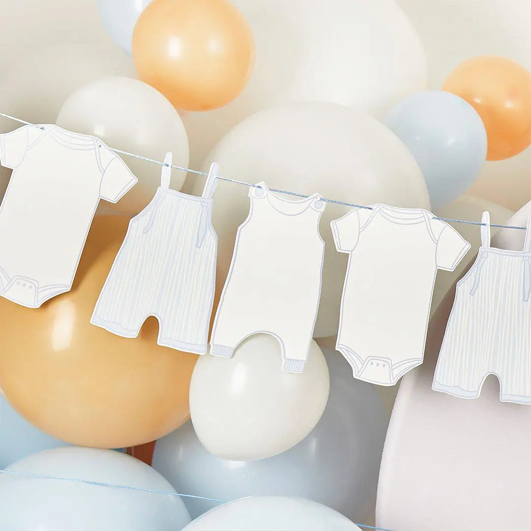 Blue Baby Grow Card Garland 2.5m - Baby Shower Party Decoration - Newborn Bunting - Baby Boy Blue Nursery Banner - Babygrow Garland - Jolie Fete UK