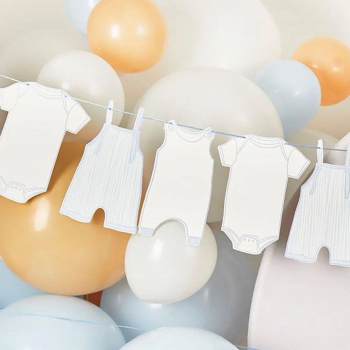 Blue Baby Grow Card Garland 2.5m - Baby Shower Party Decoration - Newborn Bunting - Baby Boy Blue Nursery Banner - Babygrow Garland - Jolie Fete UK