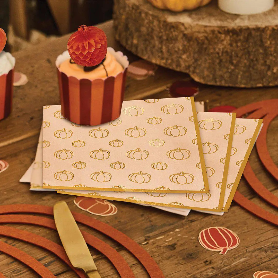 Halloween Pumpkin Paper Napkins - Pack of 16 - Autumn Party Tableware - Beige 3 ply - Halloween Dinner PartySupplies-Halloween Party Napkins - Jolie Fete UK