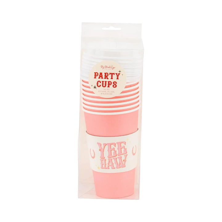 Cow Gal To-Go Cups - Cowgirl Paper Cups with Lids & Sleeves - Western Birthday Party Supplies - Hen Party Cups - Last Rodeo - 16oz-Pack of 8 - Jolie Fete UK