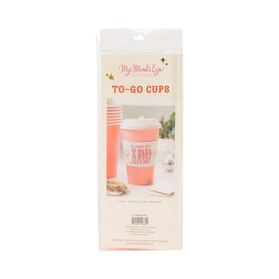 Cow Gal To-Go Cups - Cowgirl Paper Cups with Lids & Sleeves - Western Birthday Party Supplies - Hen Party Cups - Last Rodeo - 16oz-Pack of 8 - Jolie Fete UK