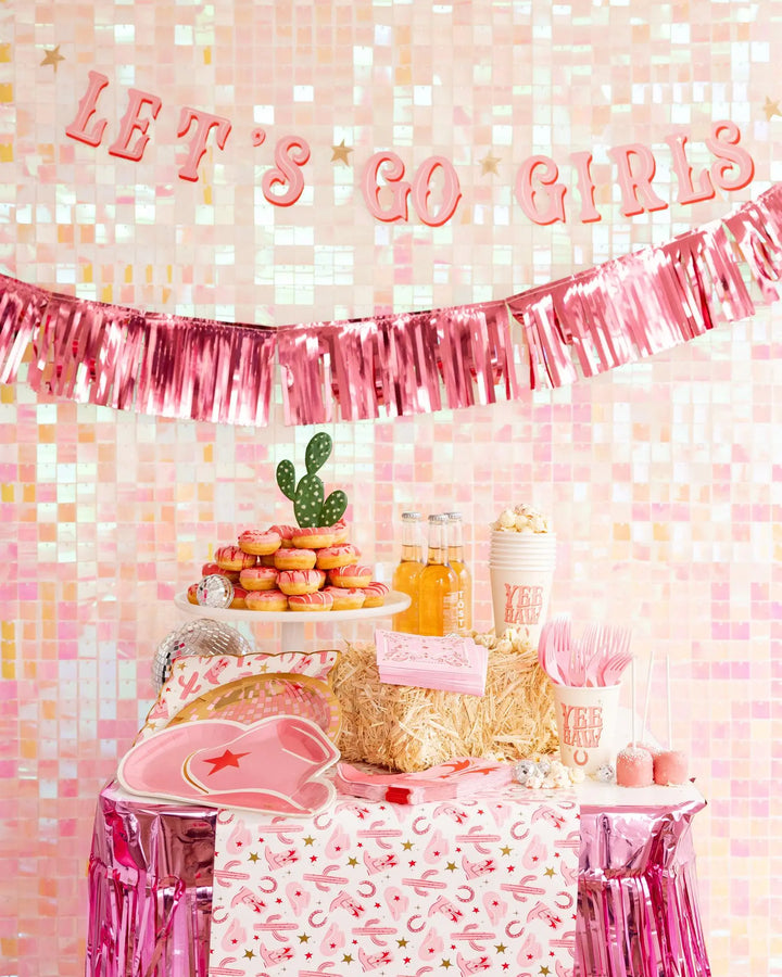 Pink Cowgirl Pattern Paper Table Runner - Western Cowgirl Birthday Party Table Decor - Last Rodeo Hen Party - 16x120 Inch Paper Runner - Jolie Fete UK