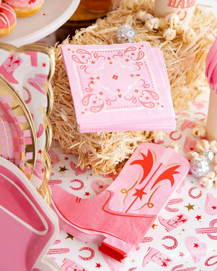 Boot Shaped Paper Napkins - Pink Cowgirl Birthday Party Napkins - Last Rodeo Hen Party - Western Cowgal Party Decor - Pack of 18 - Jolie Fete UK