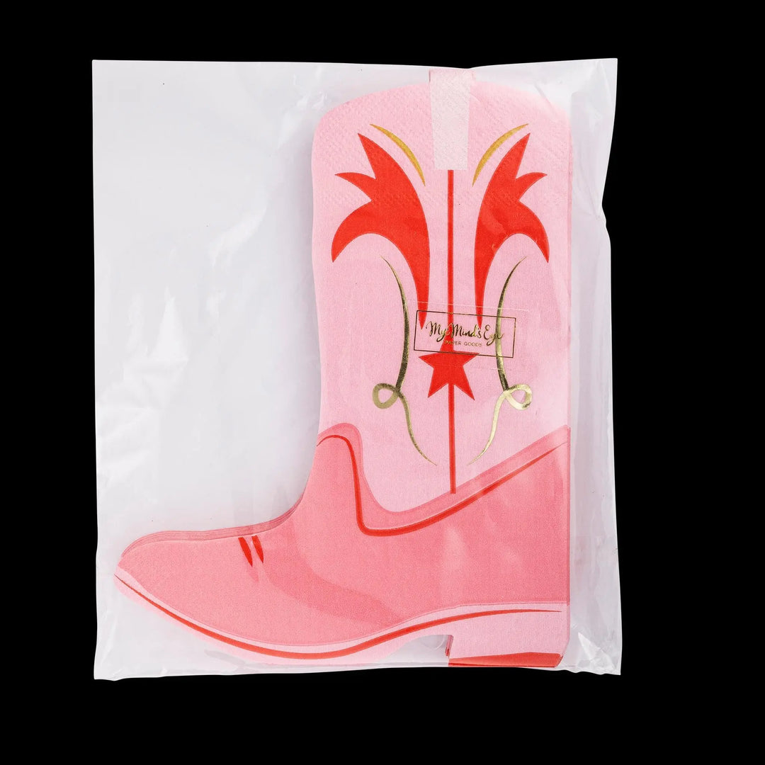 Boot Shaped Paper Napkins - Pink Cowgirl Birthday Party Napkins - Last Rodeo Hen Party - Western Cowgal Party Decor - Pack of 18 - Jolie Fete UK