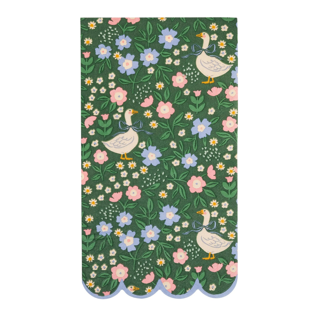 Goose Pattern Dinner Napkins - One Silly Goose Party Paper Napkins - Spring Tableware - Green Pink Blue Cream - Scalloped Edge - Pack of 24 - Jolie Fete UK