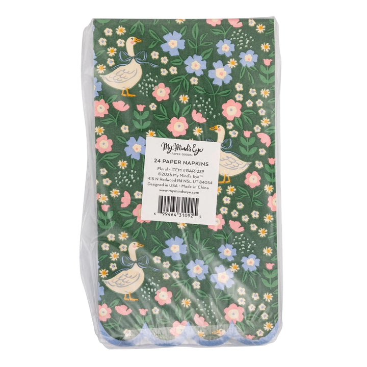 Goose Pattern Dinner Napkins - One Silly Goose Party Paper Napkins - Spring Tableware - Green Pink Blue Cream - Scalloped Edge - Pack of 24 - Jolie Fete UK