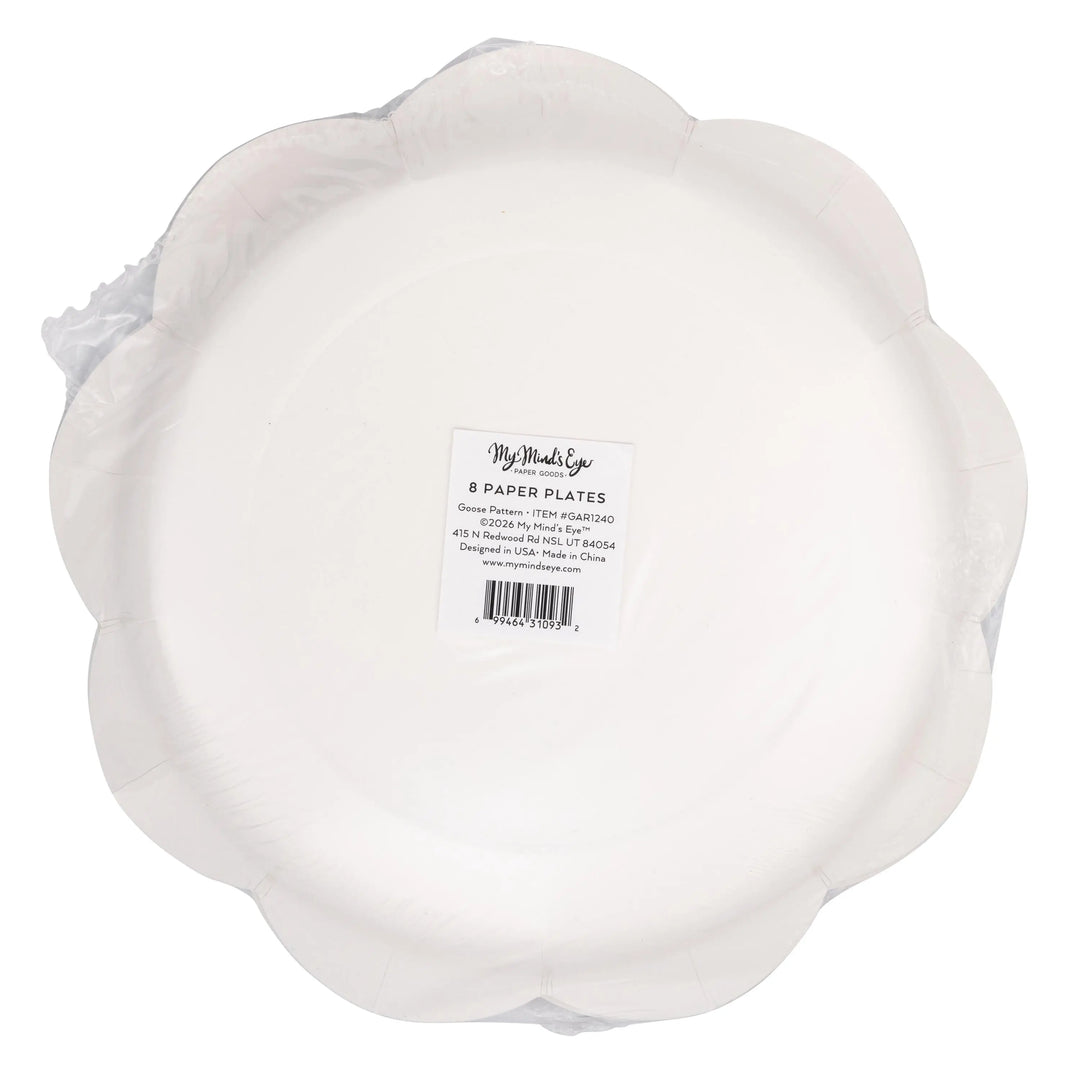 Goose Pattern Plate - One Silly Goose Paper Plates - Spring Party Tableware - Scalloped Edge Plates - Easter Garden Party Decor - Pack of 8 - Jolie Fete UK