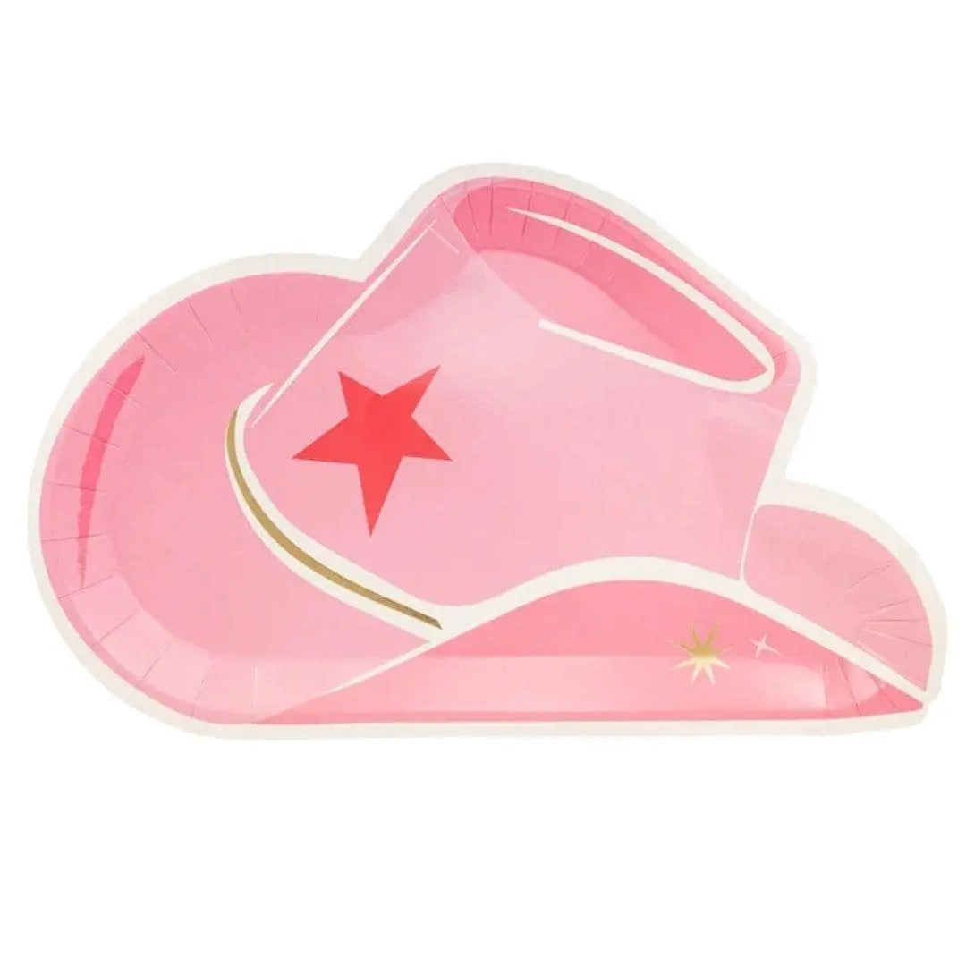 Pink Cowgirl Hat Paper Plates - Wild West Party Tableware - Gold Foil Cow Gal Birthday Plates - Last Rodeo Hen Party Plates - Pack of 8 - Jolie Fete UK