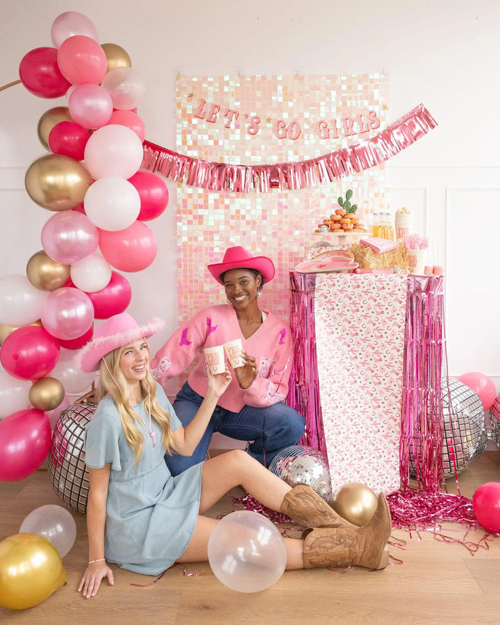 Let's Go Girls Banner AND Pink Foil Fringe Tassel Garland - Cowgal Hen Party Decoration -Last Rodeo Theme - Bachelorette Party Backdrop Sign - Jolie Fete UK