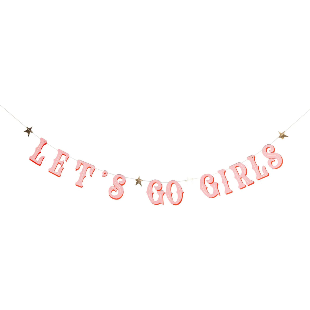 Let's Go Girls Banner AND Pink Foil Fringe Tassel Garland - Cowgal Hen Party Decoration -Last Rodeo Theme - Bachelorette Party Backdrop Sign - Jolie Fete UK