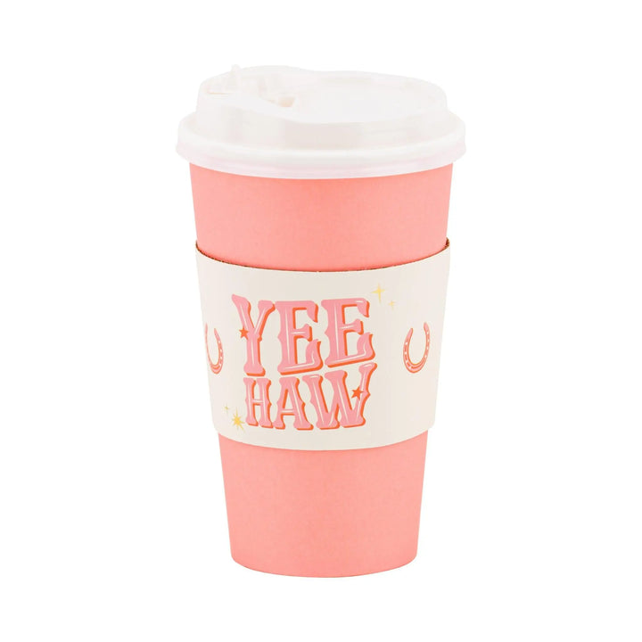 Cow Gal To-Go Cups - Cowgirl Paper Cups with Lids & Sleeves - Western Birthday Party Supplies - Hen Party Cups - Last Rodeo - 16oz-Pack of 8 - Jolie Fete UK