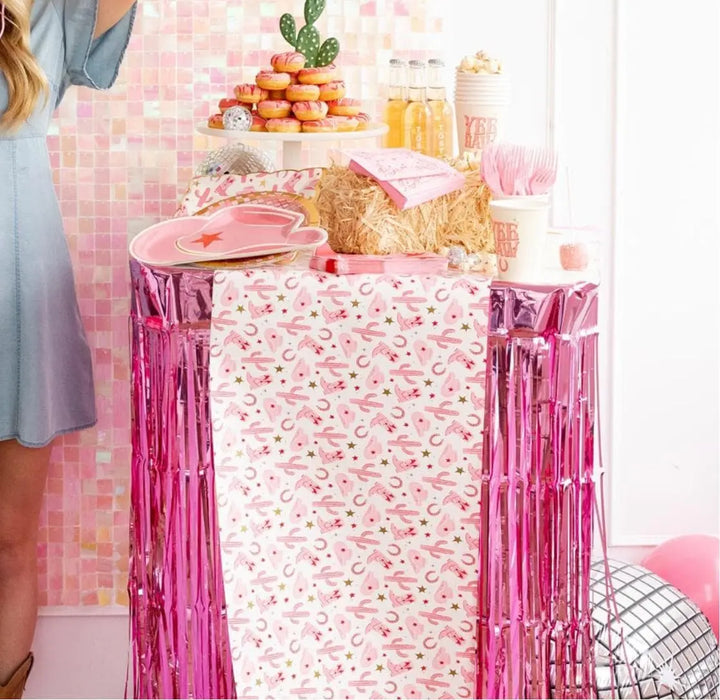 Pink Cowgirl Pattern Paper Table Runner - Western Cowgirl Birthday Party Table Decor - Last Rodeo Hen Party - 16x120 Inch Paper Runner - Jolie Fete UK