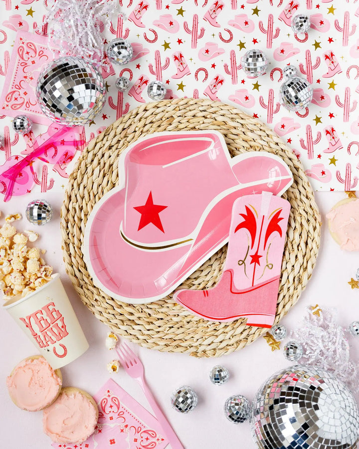 Boot Shaped Paper Napkins - Pink Cowgirl Birthday Party Napkins - Last Rodeo Hen Party - Western Cowgal Party Decor - Pack of 18 - Jolie Fete UK