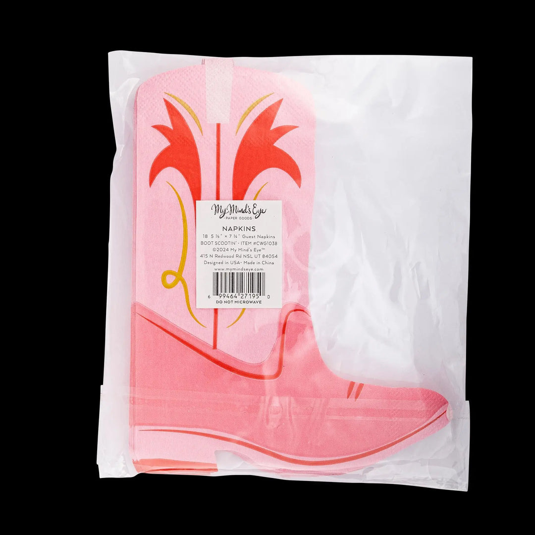 Boot Shaped Paper Napkins - Pink Cowgirl Birthday Party Napkins - Last Rodeo Hen Party - Western Cowgal Party Decor - Pack of 18 - Jolie Fete UK