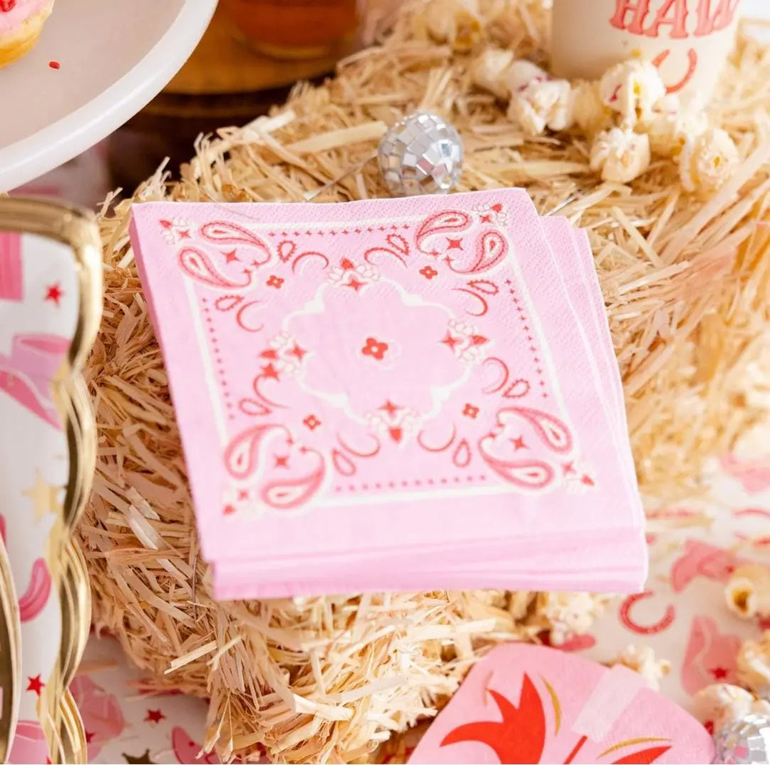 Bandana Cocktail Napkins - Pink Cowgirl Party Napkins - Western Paper Napkins - Last Rodeo Hen - Cowgal Birthday Collection - Pack of 24 - Jolie Fete UK