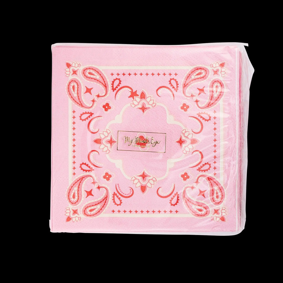 Bandana Cocktail Napkins - Pink Cowgirl Party Napkins - Western Paper Napkins - Last Rodeo Hen - Cowgal Birthday Collection - Pack of 24 - Jolie Fete UK