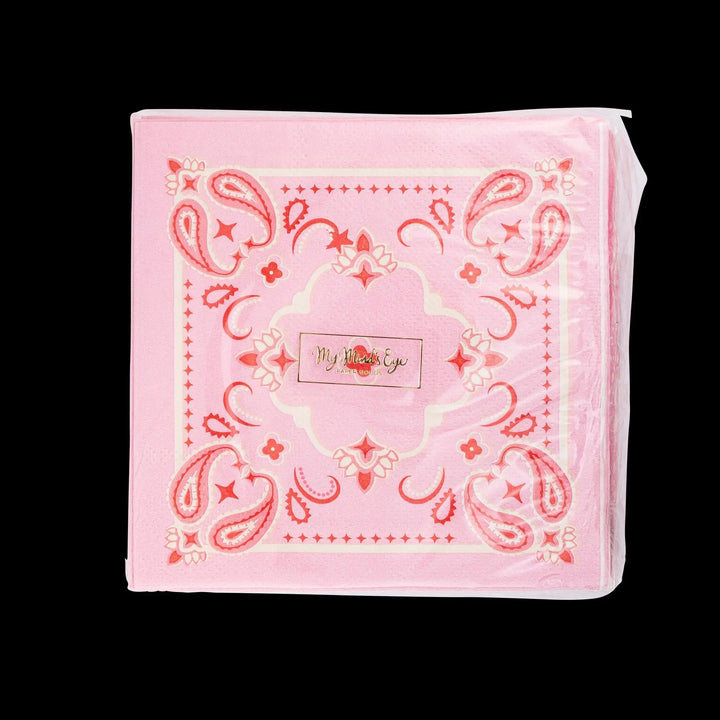 Bandana Cocktail Napkins - Pink Cowgirl Party Napkins - Western Paper Napkins - Last Rodeo Hen - Cowgal Birthday Collection - Pack of 24 - Jolie Fete UK