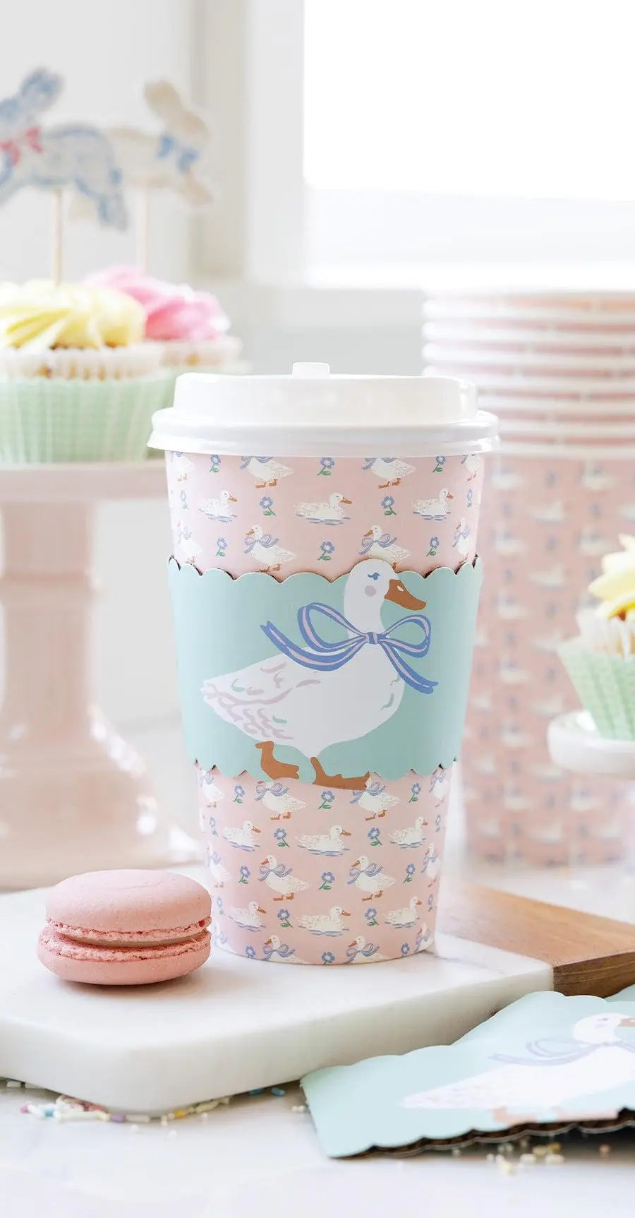 Goose Paper Cups - One Silly Goose Paper Cups with Lids & Sleeves - To-Go Cups-Easter Baby Shower Cups- 1st Birthday Birthday Party Supplies - Jolie Fete UK
