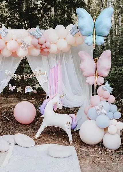 21 x Butterfly Foil Balloons - Pink Blue Grey Butterfly Garland - Mini Balloon Garland Kit - Birthday Baby Shower Party Decoration - 21 Pack - Jolie Fete UK