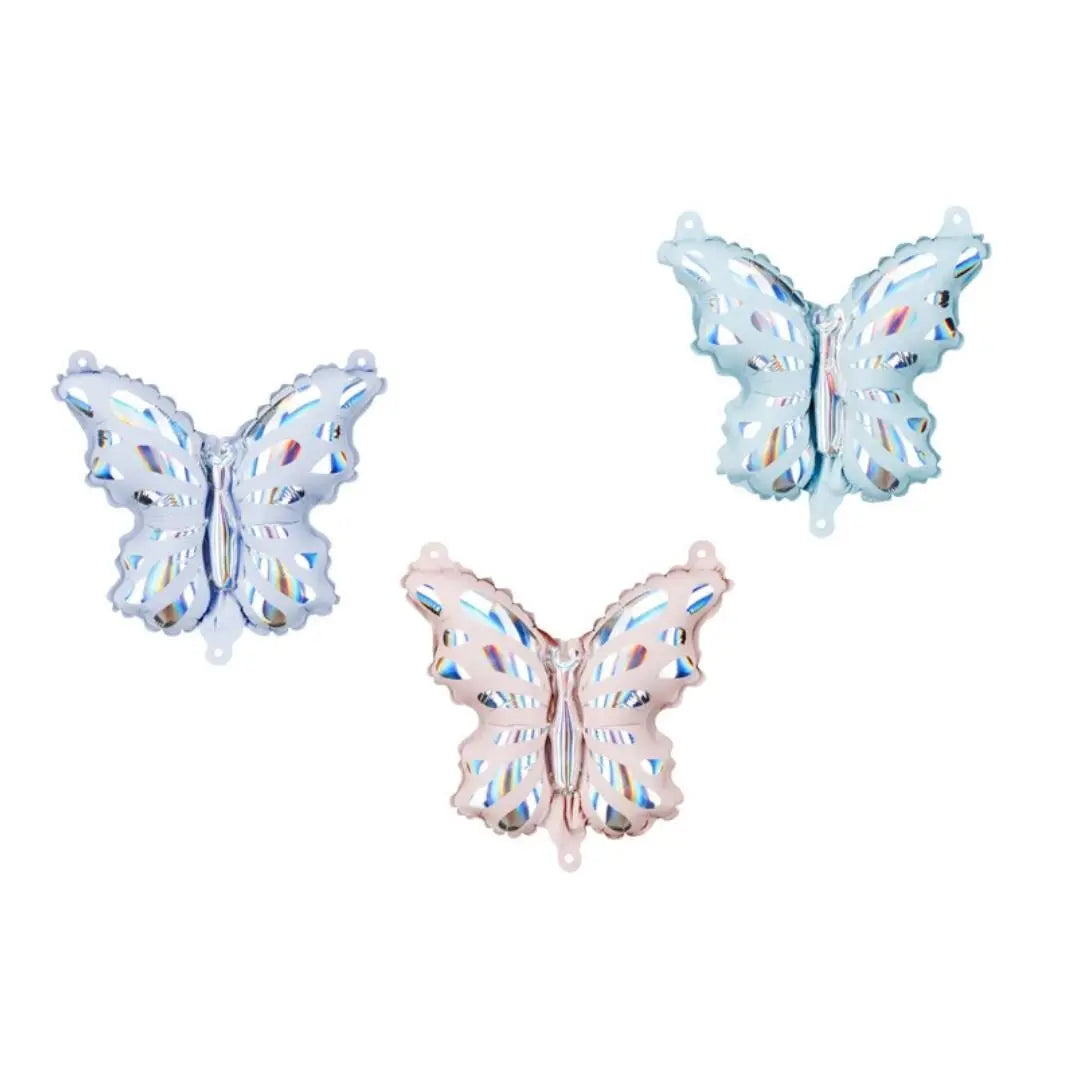 21 x Butterfly Foil Balloons - Pink Blue Grey Butterfly Garland - Mini Balloon Garland Kit - Birthday Baby Shower Party Decoration - 21 Pack - Jolie Fete UK
