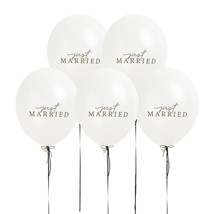 Just Married Wedding Balloons - White Latex Balloons With Black Text - Elegant Reception Decor - Monochrome Theme - Newlywed Car Decorations - Jolie Fete UK