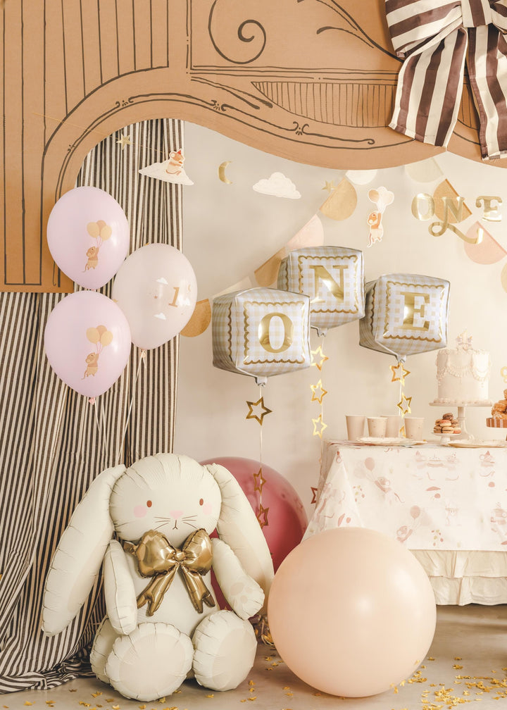 Large Bunny Foil Balloon - Rabbit 1st Birthday Decoration - Storybook Party Supplies - Neutral Toddler Milestone Decor - Air Fill Balloon - Jolie Fete UK