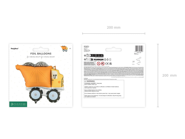 Large Construction Truck Foil Balloon - Dumper Truck Birthday Decoration - Diggers and Builders Party Theme - Giant Dump Truck Balloon - Jolie Fete UK