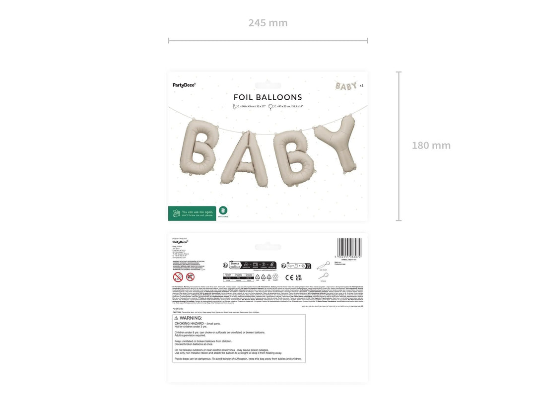Cream Baby Balloon - Large Beige Baby Shower Or Welcome Home Balloon - 140cm x 43cm - Air Only - Jolie Fete UK