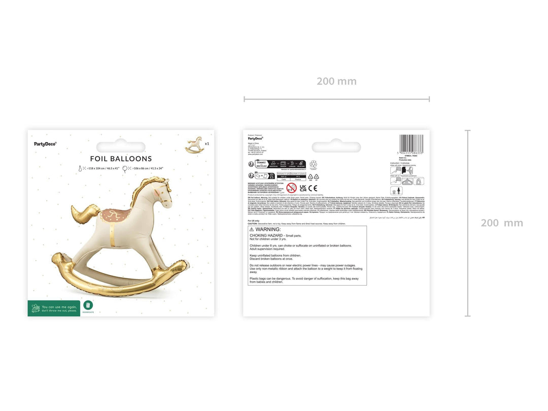 Rocking Horse Balloon - Large Cream & Gold Rocking Horse Foil Balloon - Air Fill Balloon - Baby Shower Balloon - Gender Neutral-Welcome Home - Jolie Fete UK